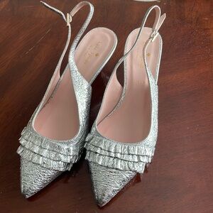 Kate Spade silver metallic kitten heel